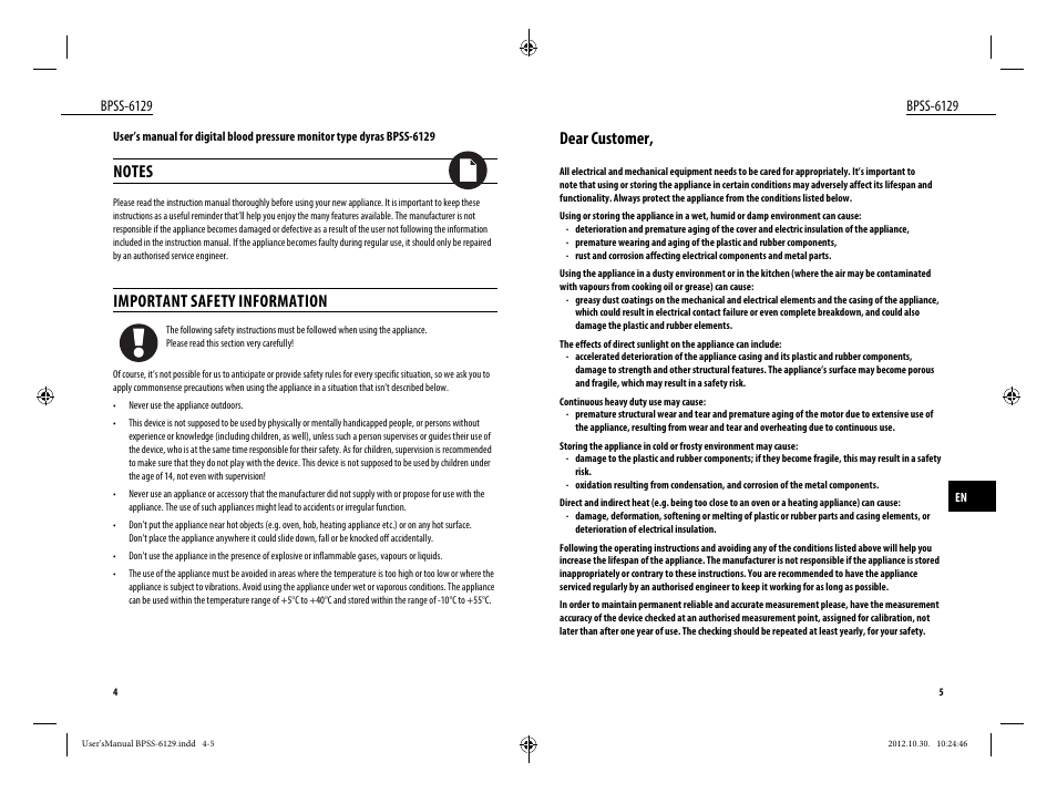 Dear customer, Important safety information, Bpss-6129 | Dyras BPSS-6129 User Manual | Page 3 / 33