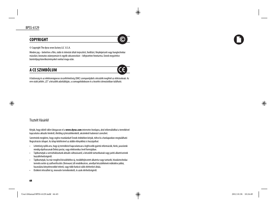 Copyright, A ce szimbólum | Dyras BPSS-6129 User Manual | Page 33 / 33