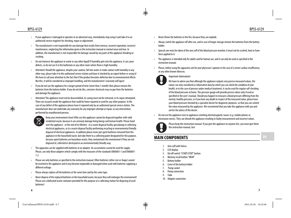 Main components, Bpss-6129 | Dyras BPSS-6129 User Manual | Page 4 / 33