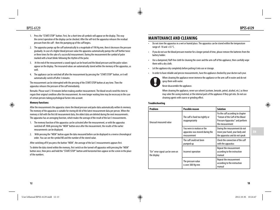 Maintenance and cleaning, Bpss-6129 | Dyras BPSS-6129 User Manual | Page 7 / 33