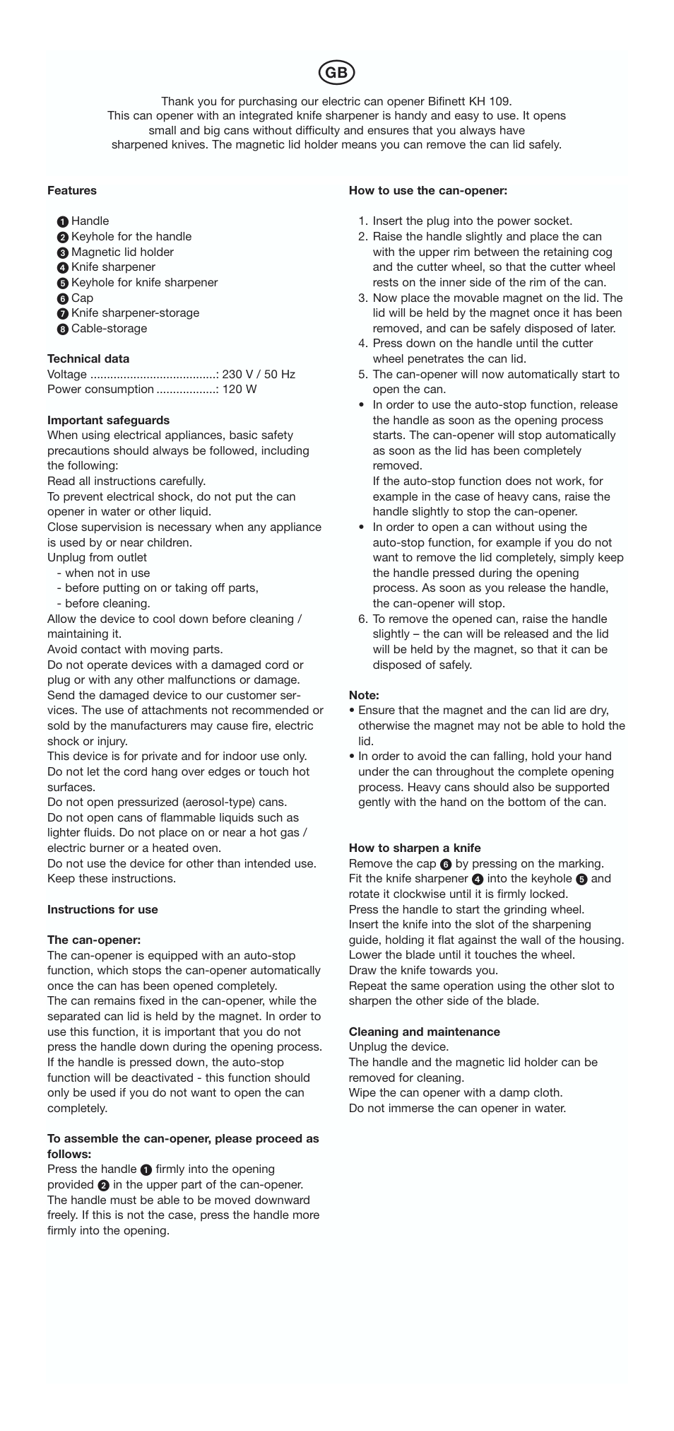 Bifinett KH 109 User Manual | Page 2 / 2