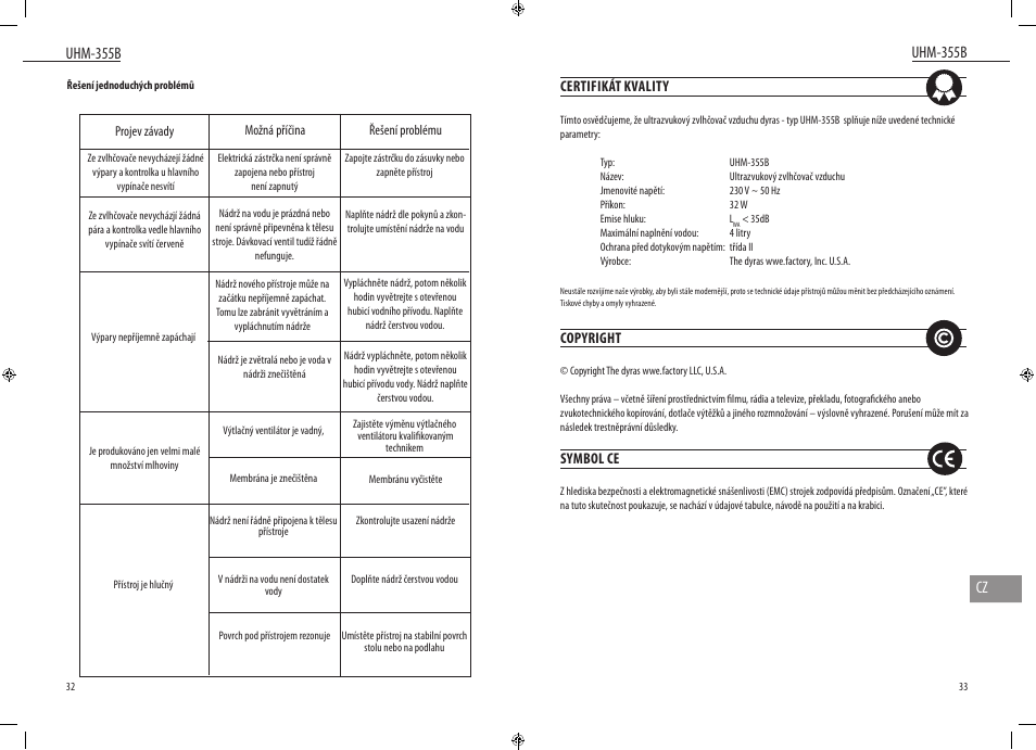 Uhm-355b, Uhm-355b cz | Dyras UHM-355B User Manual | Page 17 / 29