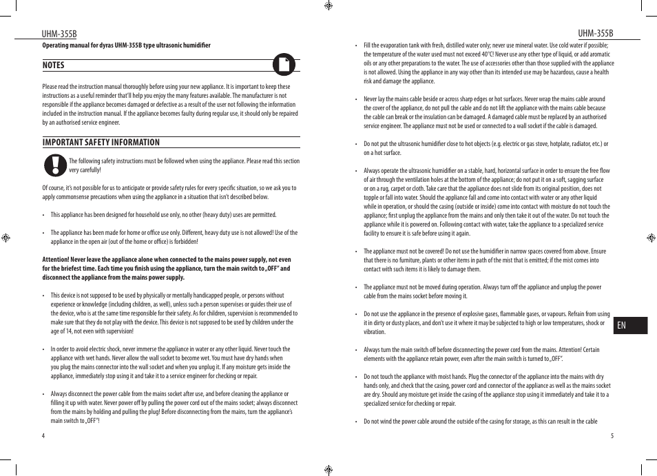 Dyras UHM-355B User Manual | Page 3 / 29
