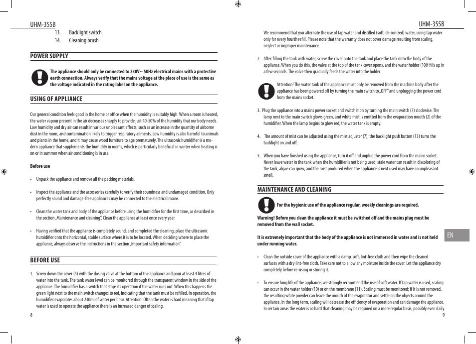 Dyras UHM-355B User Manual | Page 5 / 29