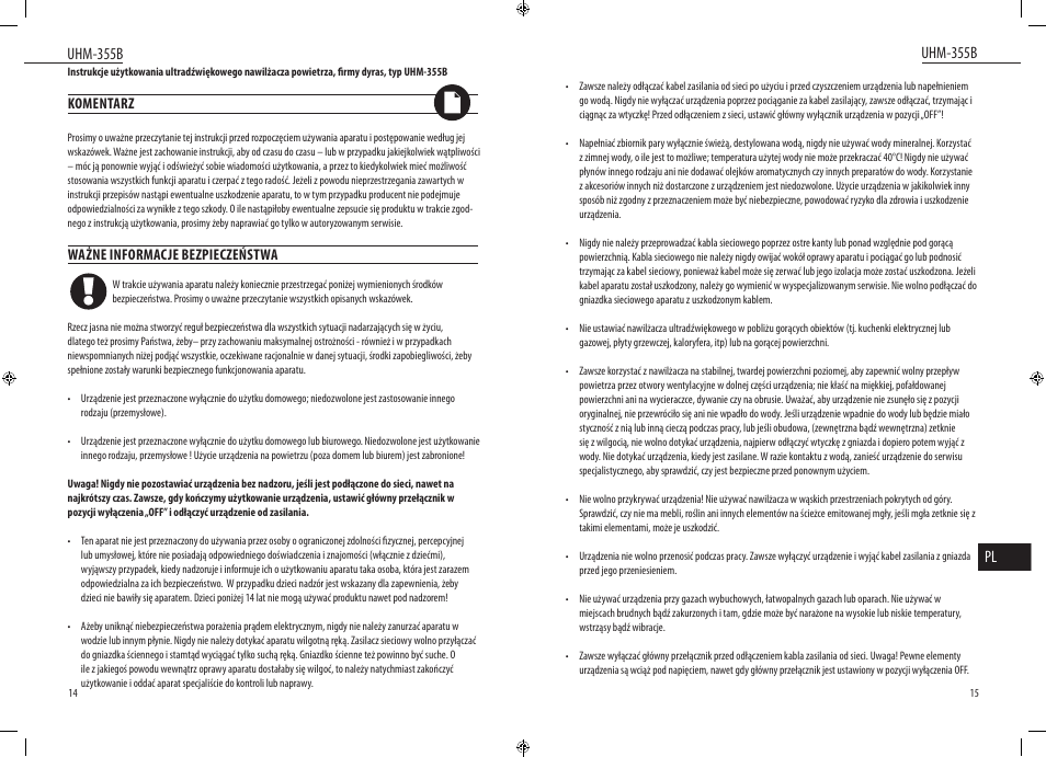 Uhm-355b, Uhm-355b pl | Dyras UHM-355B User Manual | Page 8 / 29
