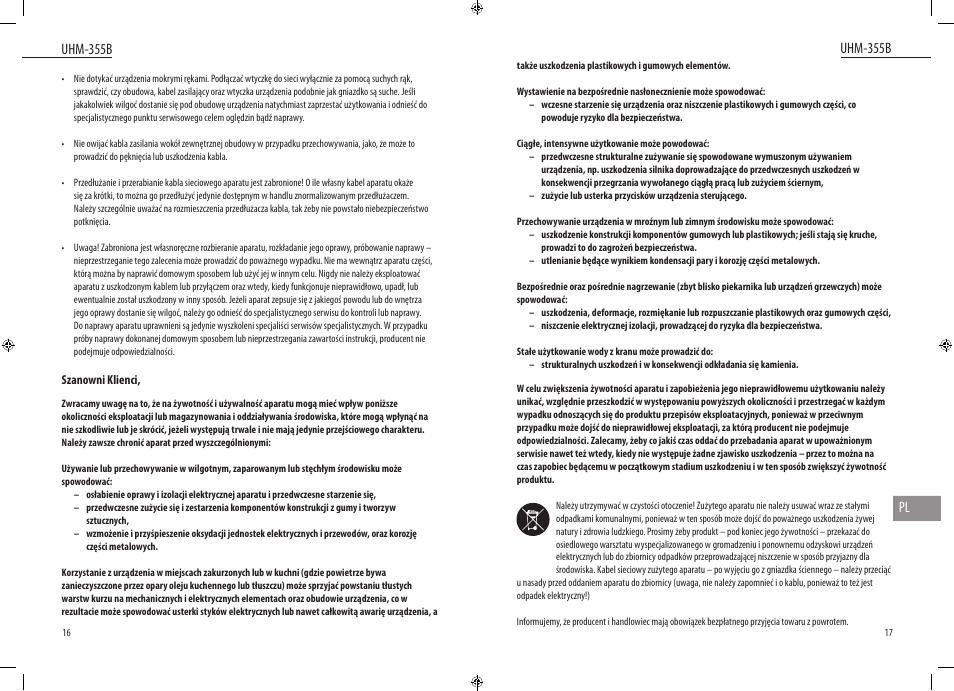 Uhm-355b, Uhm-355b pl | Dyras UHM-355B User Manual | Page 9 / 29