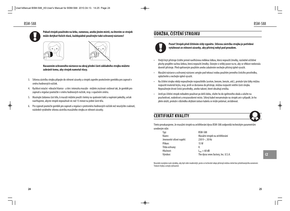 Údržba, čištění strojku, Certifikát kvality, Bsm-588 | Dyras BSM-588 User Manual | Page 13 / 23