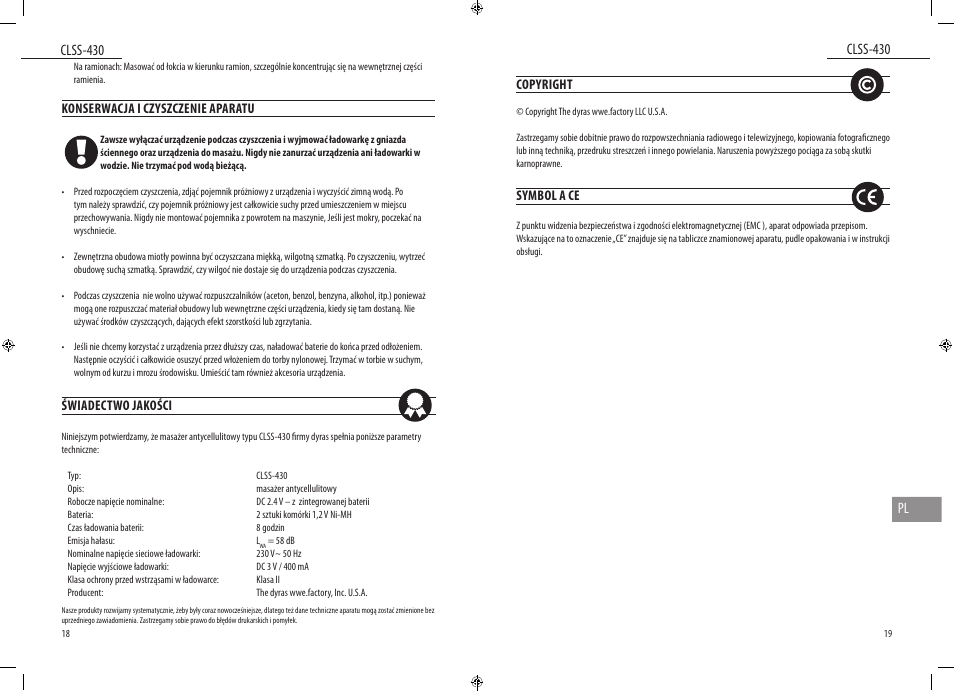 Clss-430, Clss-430 pl | Dyras CLSS-430 User Manual | Page 10 / 23