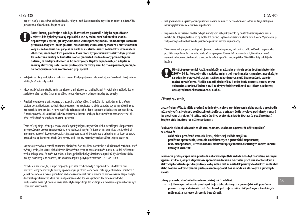 Clss-430, Clss-430 sk, Vážený zákazník | Dyras CLSS-430 User Manual | Page 16 / 23