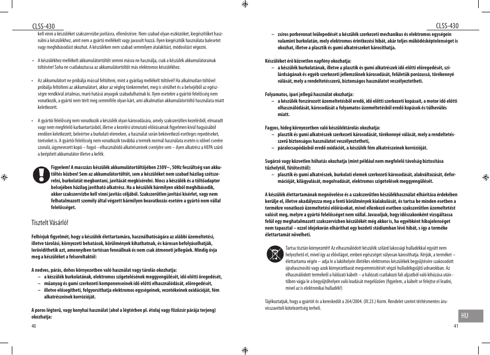 Clss-430, Clss-430 hu, Tisztelt vásárló | Dyras CLSS-430 User Manual | Page 21 / 23
