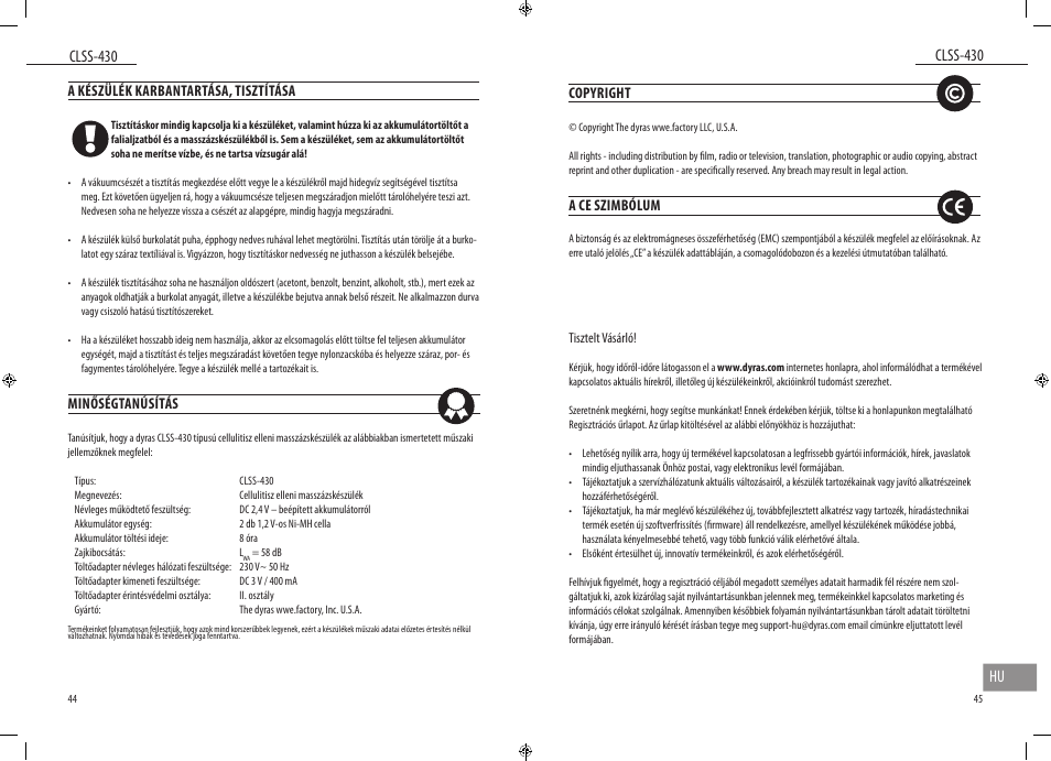 Clss-430, Clss-430 hu | Dyras CLSS-430 User Manual | Page 23 / 23