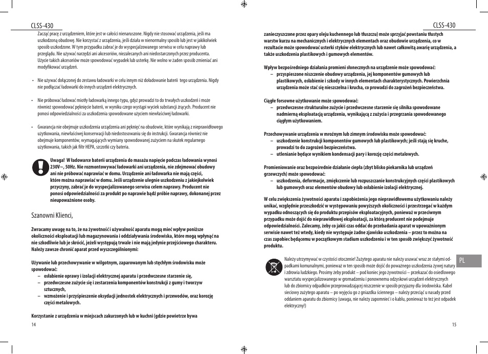 Clss-430, Clss-430 pl, Szanowni klienci | Dyras CLSS-430 User Manual | Page 8 / 23
