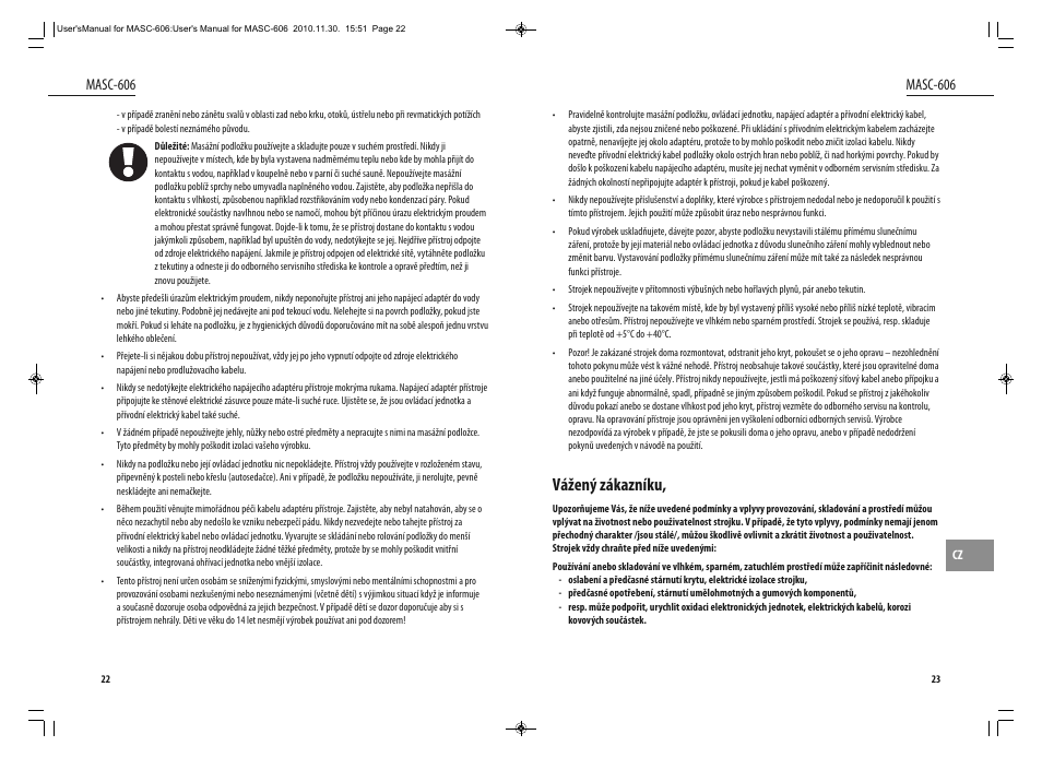 Vážený zákazníku, Masc-606 | Dyras MASC-606 User Manual | Page 12 / 25