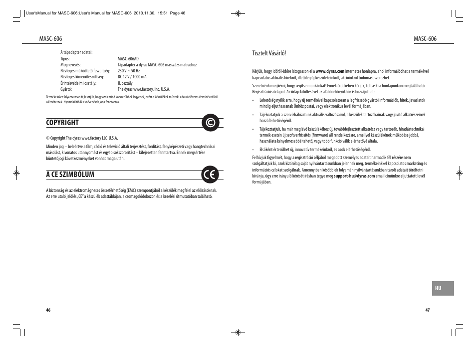 Copyright, A ce szimbólum | Dyras MASC-606 User Manual | Page 24 / 25