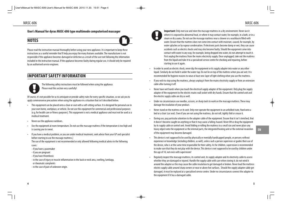 Important safety information | Dyras MASC-606 User Manual | Page 3 / 25
