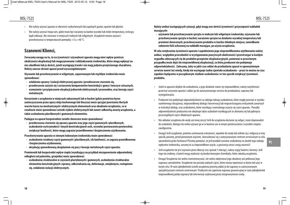 Szanowni klienci, Msl-7525 | Dyras MSL-7525 User Manual | Page 10 / 31