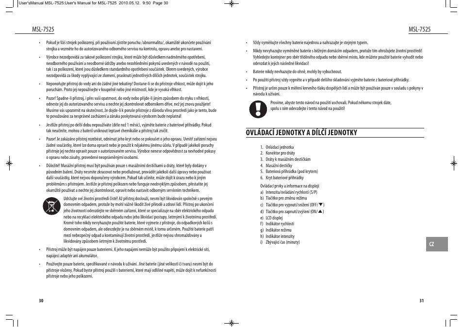 Ovládací jednotky a dílčí jednotky, Msl-7525 | Dyras MSL-7525 User Manual | Page 16 / 31