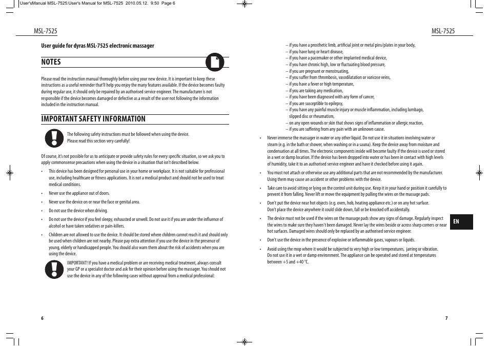 Important safety information, Msl-7525 | Dyras MSL-7525 User Manual | Page 4 / 31
