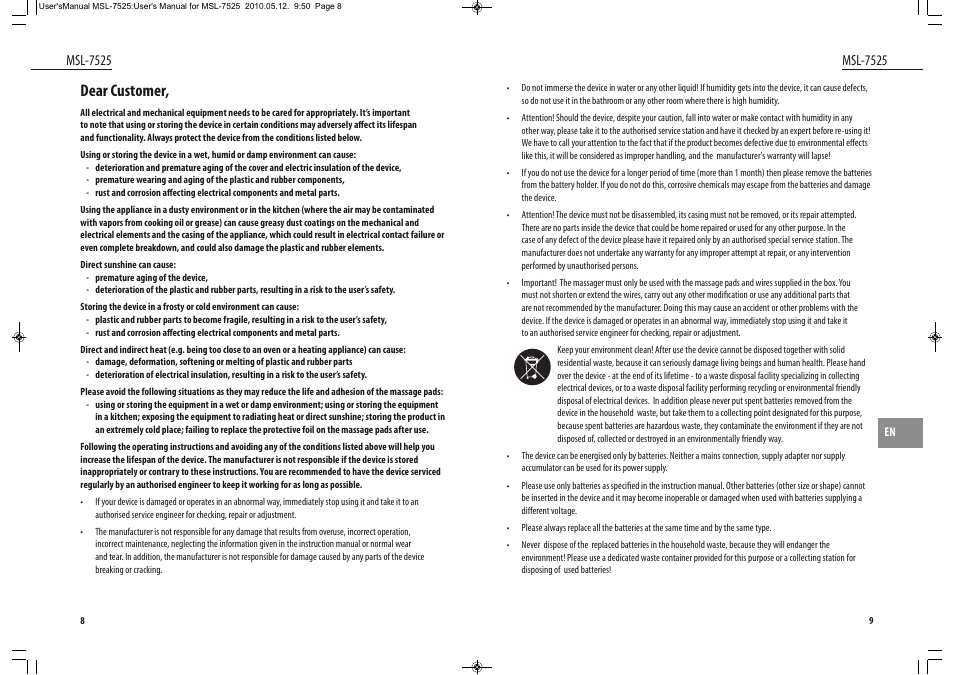 Dear customer, Msl-7525 | Dyras MSL-7525 User Manual | Page 5 / 31