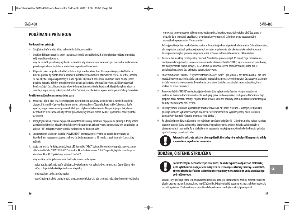 Údržba, čistenie strojčeka, Používanie prístroja, Smb-488 | Dyras SMB-488 User Manual | Page 19 / 25