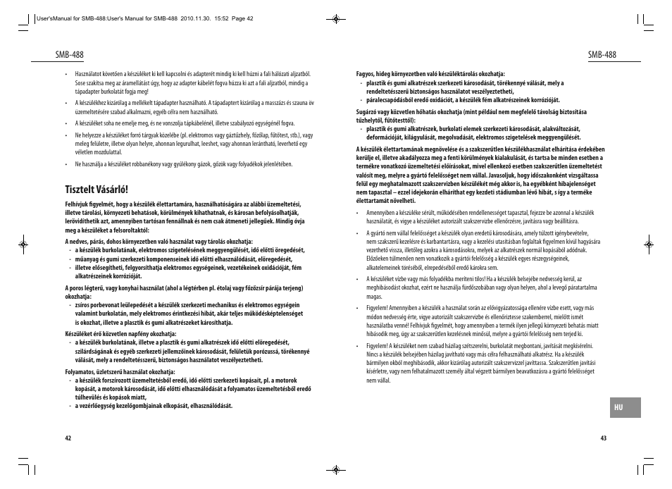 Tisztelt vásárló, Smb-488 | Dyras SMB-488 User Manual | Page 22 / 25