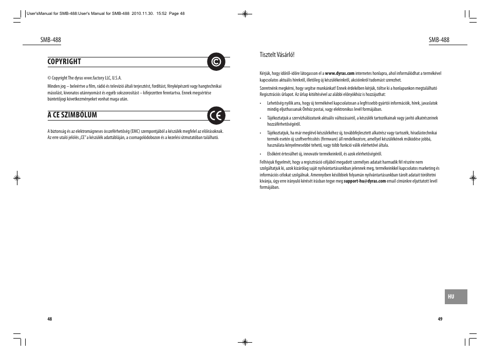 Copyright, A ce szimbólum | Dyras SMB-488 User Manual | Page 25 / 25