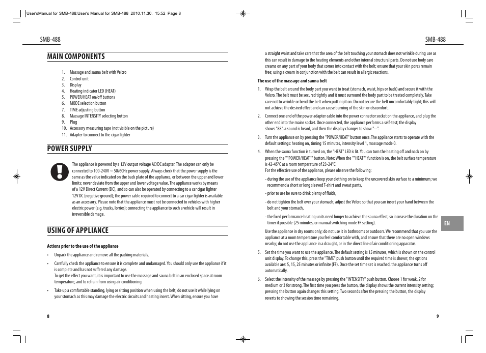 Main components, Power supply, Using of appliance | Dyras SMB-488 User Manual | Page 5 / 25