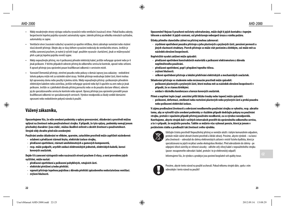 Vážený zákazníku, Ahd-2000 | Dyras AHD-2000 User Manual | Page 12 / 23