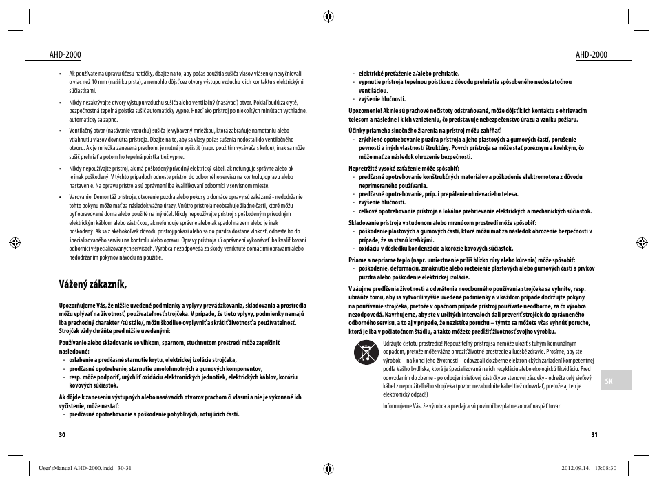 Vážený zákazník, Ahd-2000 | Dyras AHD-2000 User Manual | Page 16 / 23