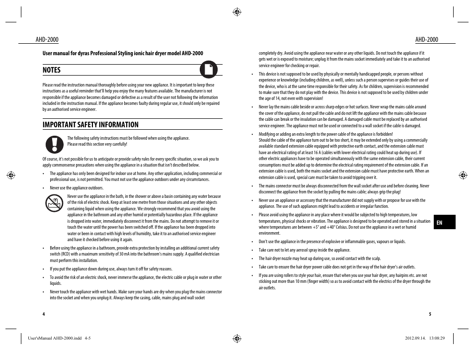 Important safety information, Ahd-2000 | Dyras AHD-2000 User Manual | Page 3 / 23