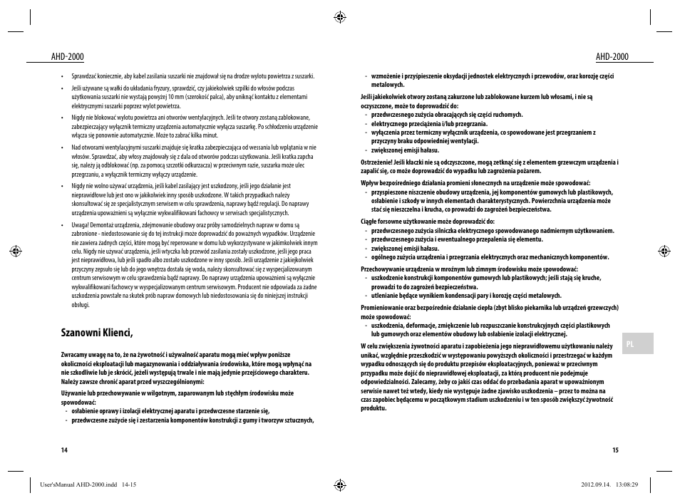 Szanowni klienci, Ahd-2000 | Dyras AHD-2000 User Manual | Page 8 / 23