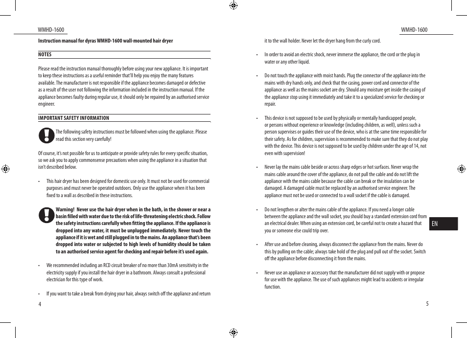 Dyras WMHD-1600 User Manual | Page 3 / 27