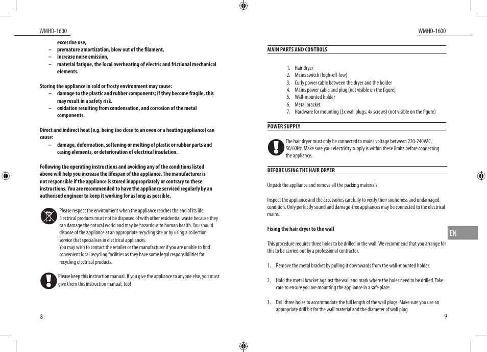 Dyras WMHD-1600 User Manual | Page 5 / 27