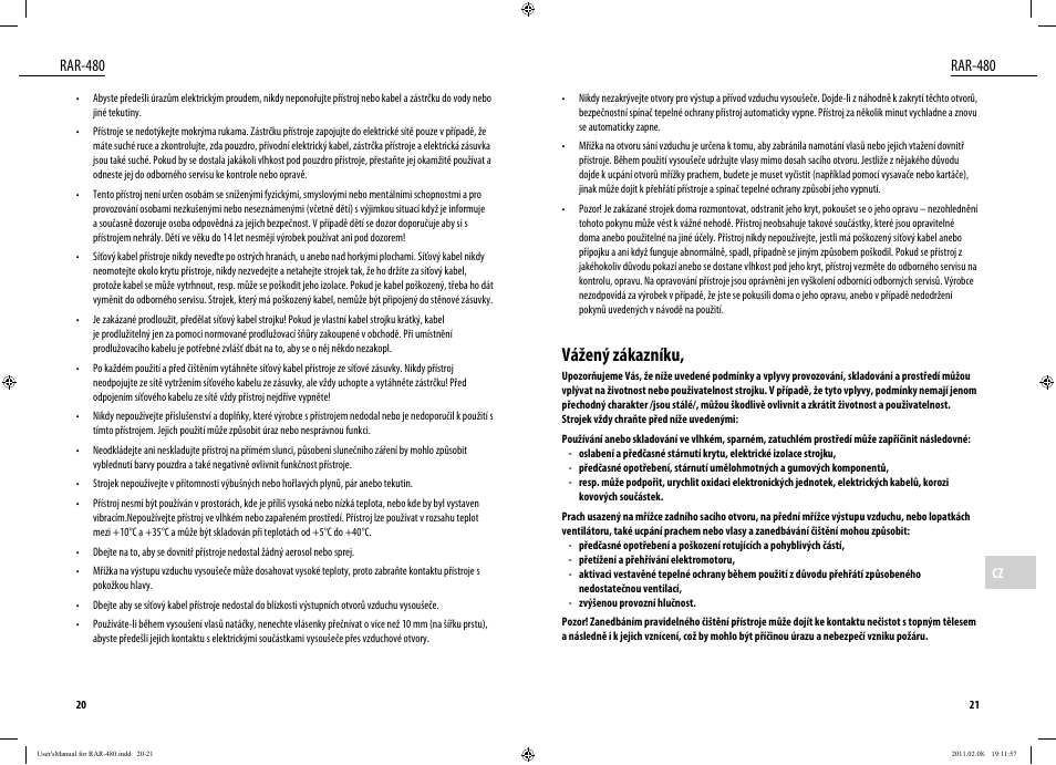 Vážený zákazníku, Rar-480 | Dyras RAR-480 User Manual | Page 11 / 23
