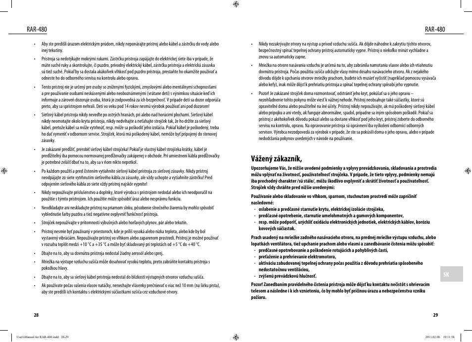 Vážený zákazník, Rar-480 | Dyras RAR-480 User Manual | Page 15 / 23