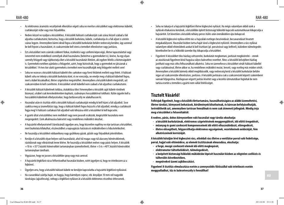 Tisztelt vásárló, Rar-480 | Dyras RAR-480 User Manual | Page 19 / 23
