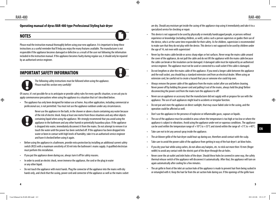 Important safety information, Rar-480 | Dyras RAR-480 User Manual | Page 3 / 23