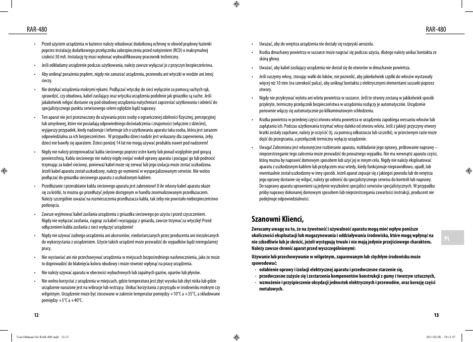 Szanowni klienci, Rar-480 | Dyras RAR-480 User Manual | Page 7 / 23