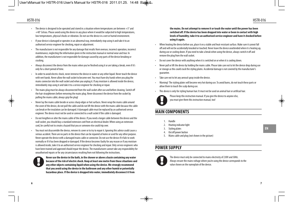 Main components, Power supply, Hstr-016 | Dyras HSTR-016 User Manual | Page 4 / 23