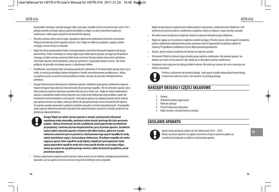 Narządy obsługi i części składowe, Zasilanie aparatu | Dyras HSTR-016 User Manual | Page 8 / 23