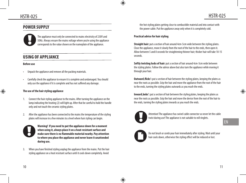 Hstr-025, Power supply, Using of appliance | Dyras HSTR-025 User Manual | Page 6 / 31