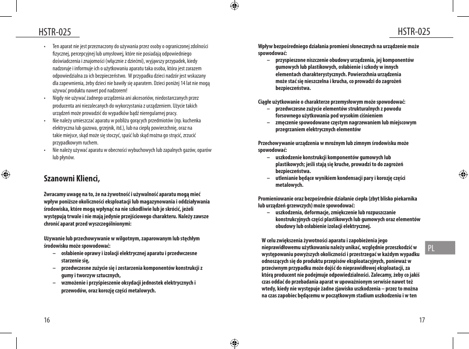 Hstr-025, Szanowni klienci | Dyras HSTR-025 User Manual | Page 9 / 31