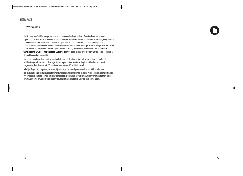 Dyras HSTR-360P User Manual | Page 22 / 23