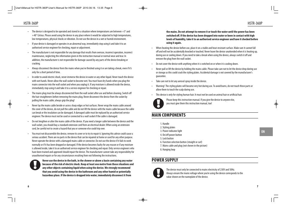 Main components, Power supply, Hstr-360p | Dyras HSTR-360P User Manual | Page 4 / 23