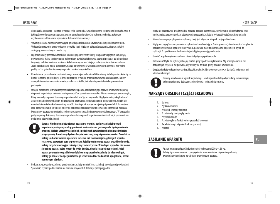 Narządy obsługi i części składowe, Zasilanie aparatu, Hstr-360p | Dyras HSTR-360P User Manual | Page 8 / 23