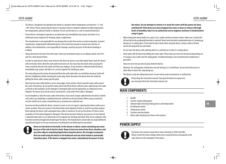 Main components, Power supply, Hstr-460bw | Dyras HSTR-460BW User Manual | Page 4 / 23
