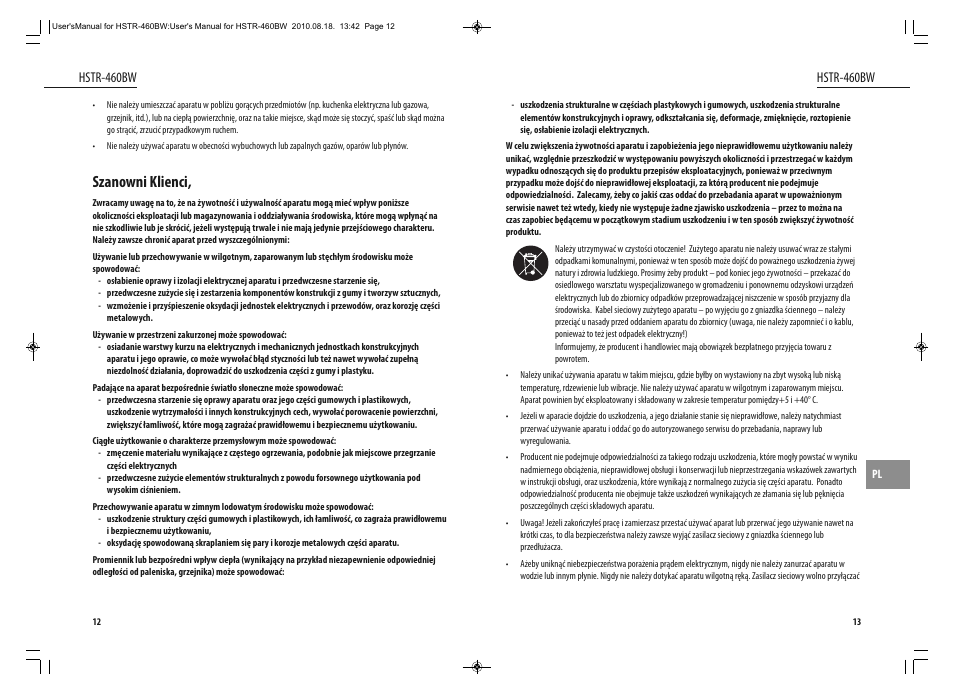 Szanowni klienci, Hstr-460bw | Dyras HSTR-460BW User Manual | Page 7 / 23