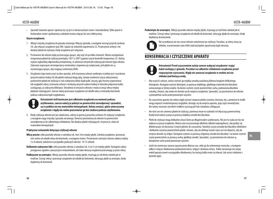 Konserwacja i czyszczenie aparatu, Hstr-460bw | Dyras HSTR-460BW User Manual | Page 9 / 23