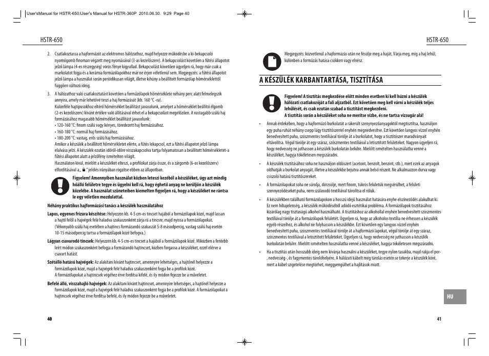 A készülék karbantartása, tisztítása, Hstr-650 | Dyras HSTR-650 User Manual | Page 21 / 23
