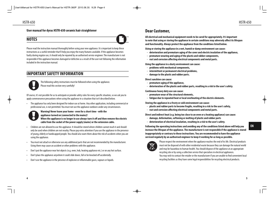 Dear customer, Important safety information | Dyras HSTR-650 User Manual | Page 3 / 23